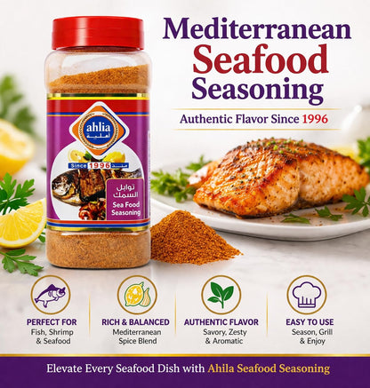 Mediterranean Seafood Seasoning 8.1 oz – Lemon Herb Fish Seasoning for Salmon & Shrimp – Gourmet Mild Seafood Spice Blend – Ahlia