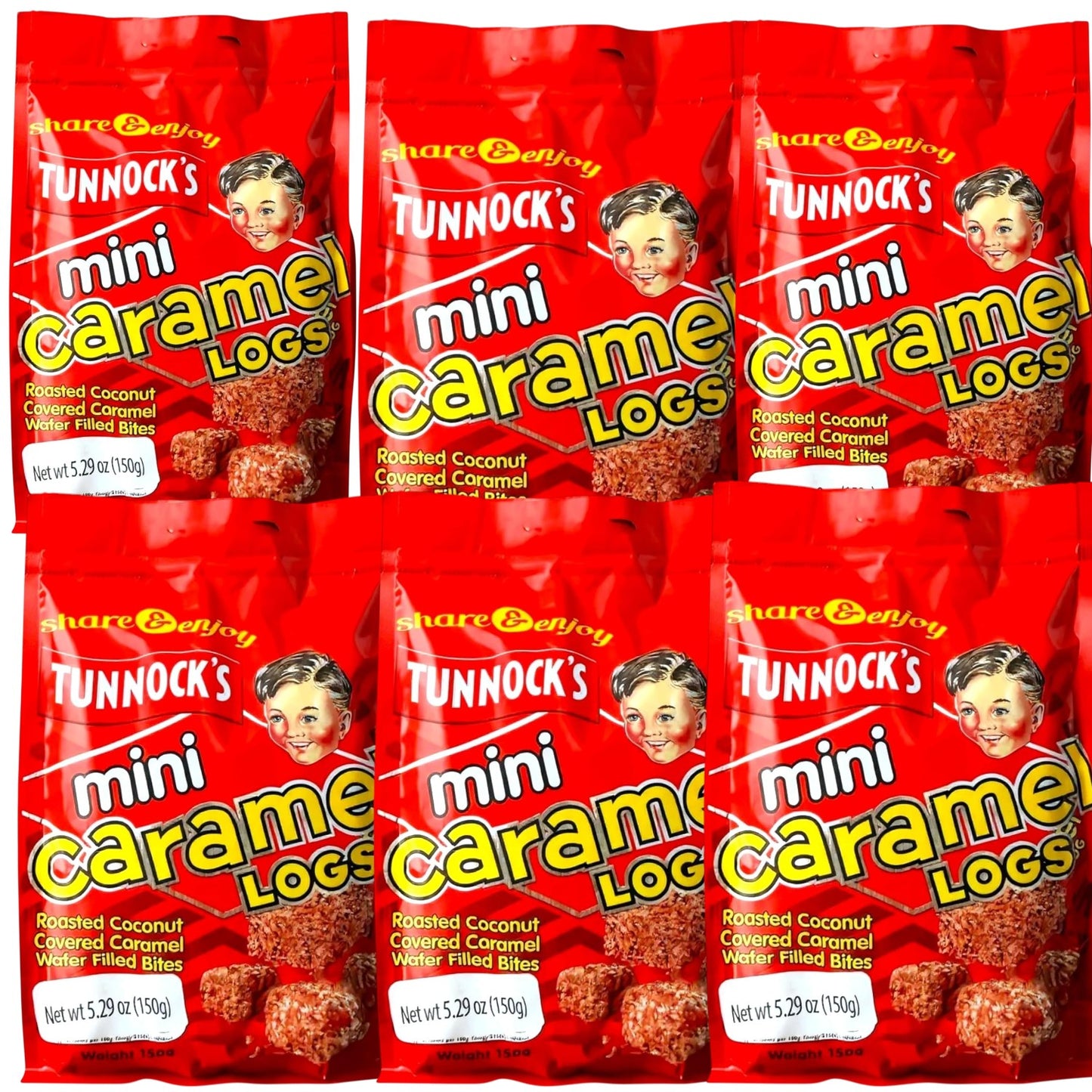 Tunnocks Mini Caramel wafer biscuits logs 5oz (6-Pack)