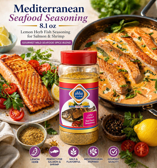 Mediterranean Seafood Seasoning 8.1 oz – Lemon Herb Fish Seasoning for Salmon & Shrimp – Gourmet Mild Seafood Spice Blend – Ahlia